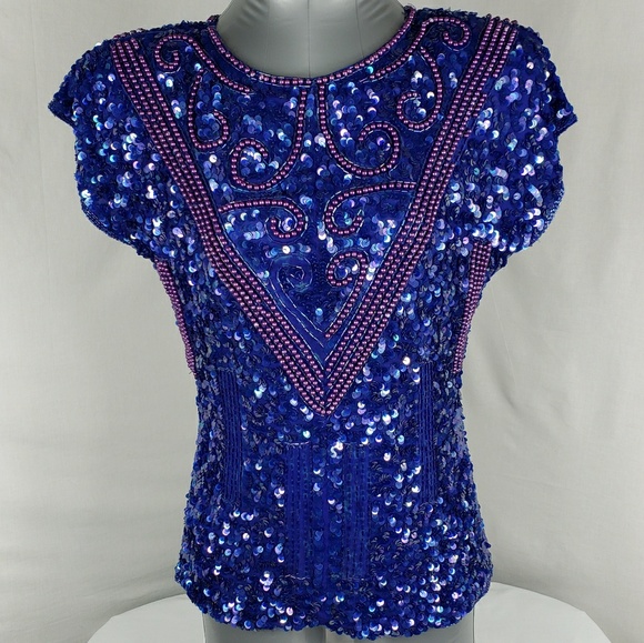 GUNIT Tops - Vintage GUNIT Blue Sequin Blouse